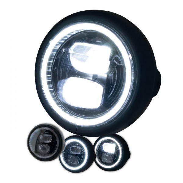 LED-Scheinwerfer 5-3/4, Pearl, schwarzmatt, Befestigung M8 seitlich, Glas Ø=145mm, E-geprüft